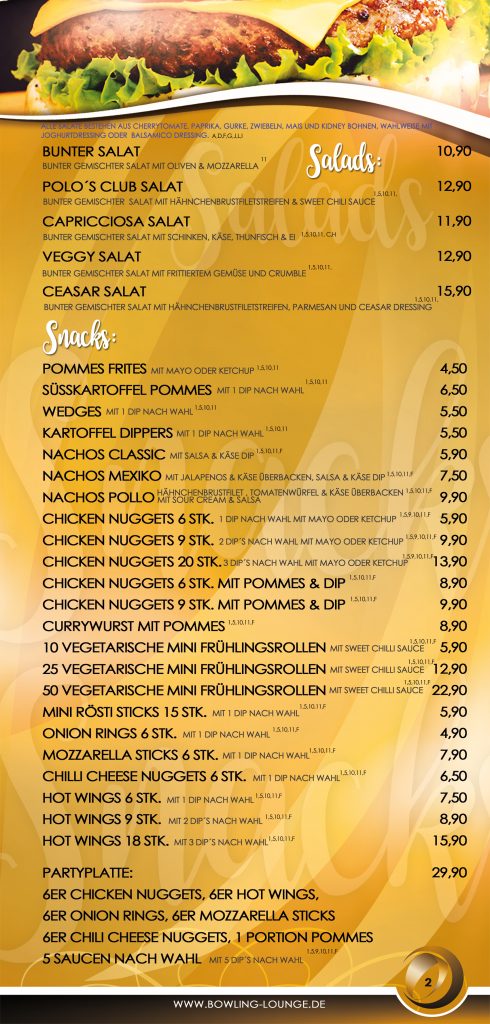 Salate, Snacks & Fingerfood – Originalkarte mit Preisen; zum Vergrößern öffnen