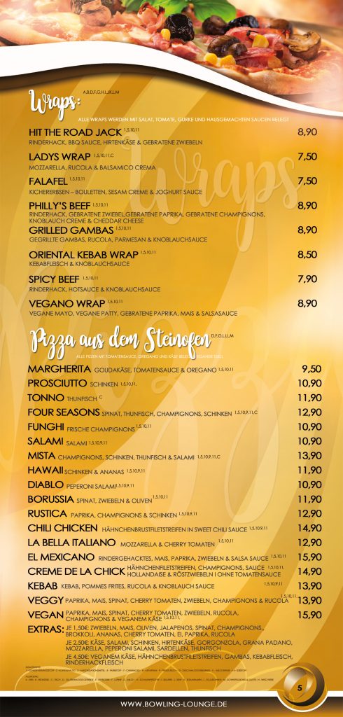 Wraps & Steinofenpizza – Originalkarte mit Preisen; zum Vergrößern öffnen